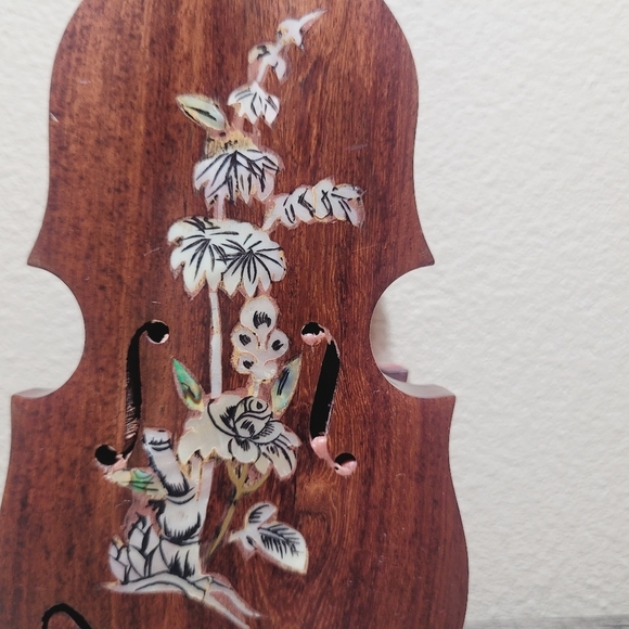 Handcrafted Wooden String Instrument Shape Secret Jewelry Puzzle Box MOP Inlay - Picture 10 of 11